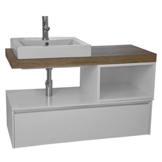 41 Inch Open Wall Mounted Single Bathroom Vanity With Ceramic Sink, White With Aged Brown Top ARCOM LAF00